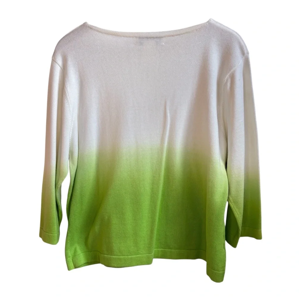 NWT Susan Bristol Ombre Green White Knit Sweater Top Women's Sz XL Preppy Casual